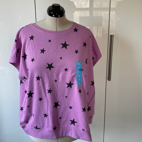 SEVEN7 French Terry Crew in Smoky Grape Star Print Size-XL NWT - Picture 1 of 6